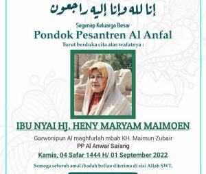 Kabar Duka dari Sarang, Nyai Heni Maryam istri KH Maimoen Zubair Berpulang