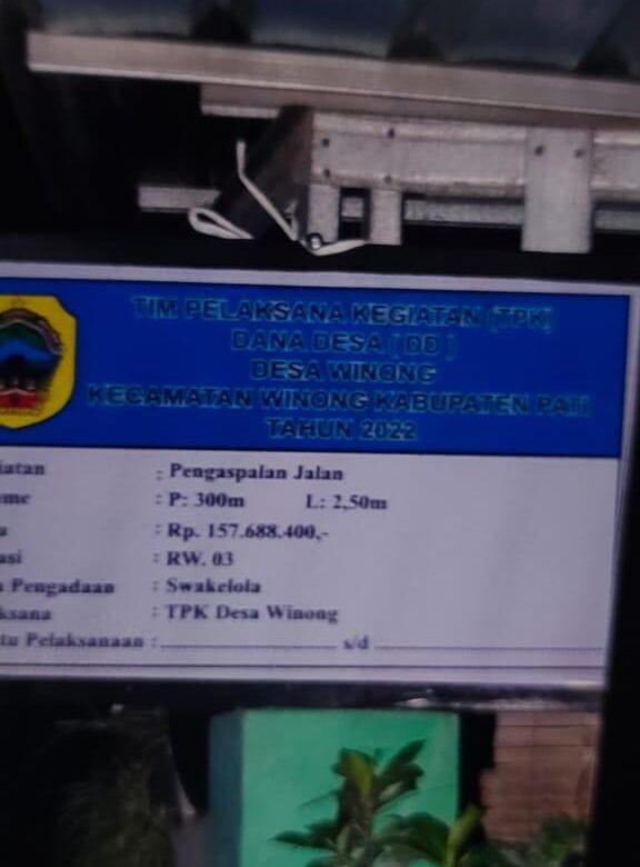 Dana Desa di Pakai Pelaksanaan Kerja Asal-asalan, Dugaan Yang penting Bisa Sunat Anggaranya Desa Winong