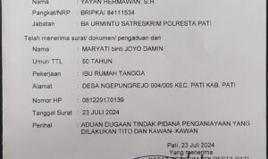 Surat tanda Terima Laporan dari Kepolisian Polresta Pati 