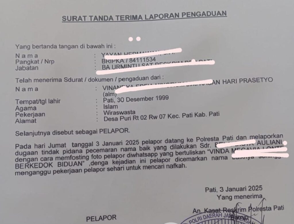 Dugaan Pencemaran Nama Baik Melalui WhatsApp, Warga Purwosari Dilaporkan ke Polresta Pati