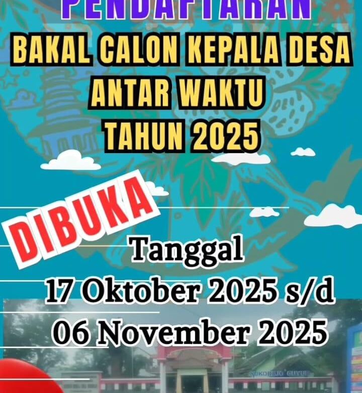 Pendaftaran Bakal Calon Kepala Desa Antar Waktu Sukorejo Resmi Dibuka