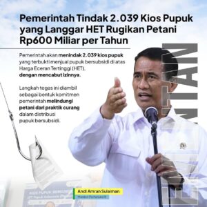 Kementan Cabut Izin 2.039 Kios Pupuk Nakal, Selamatkan Petani dari Potensi Kerugian Rp600 Miliar